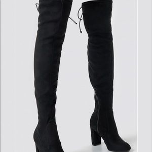 NA-KD BLACK OVER-THE-KNEE HIGH HEEL BOOTS